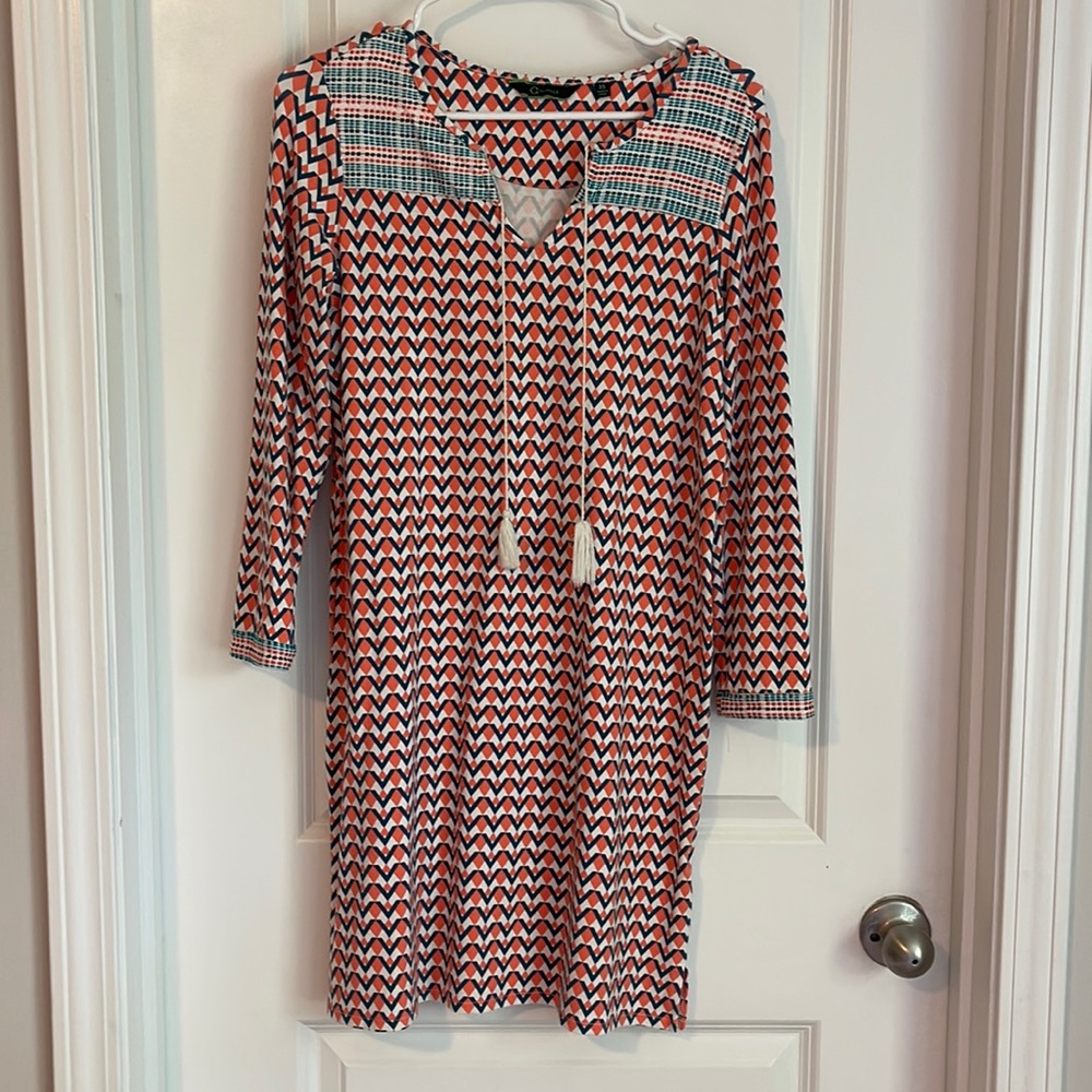 C. Wonder Light dress/cover up. Coral and Blue with embroidered detailing!